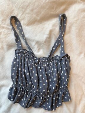Urban Outfitters Blue Polka Dot Ruffle Crop Top